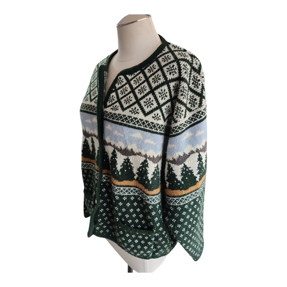Vintage 80s Winter Landscape Cardigan Button Up XL - Picture 7 of 9